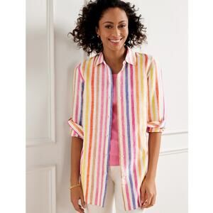 Talbots Petite Striped Linen Button Down Shirt 100% Linen Size M Petite
